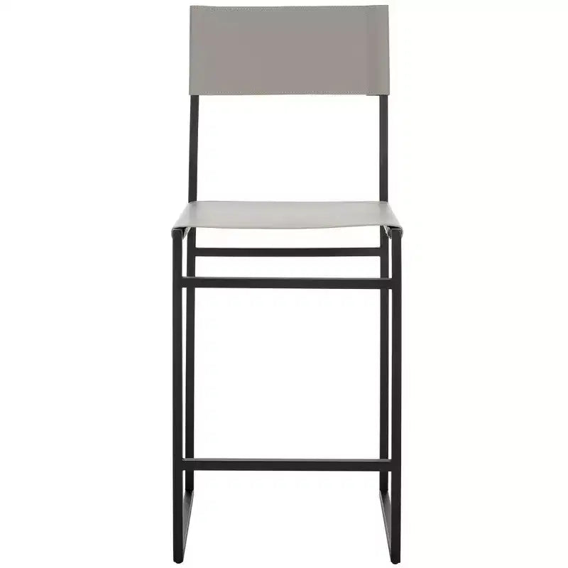 Sgabello da bancone, pelle e struttura in ferro, schienale medio, senza braccioli, altezza seduta 66 cm, 113 kg
