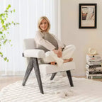 Poltrona d'Appoggio Imbottita, Tessuto Bianco e Gambe in Legno di Caucciù, 180 kg, Confezione da 1 o 2
