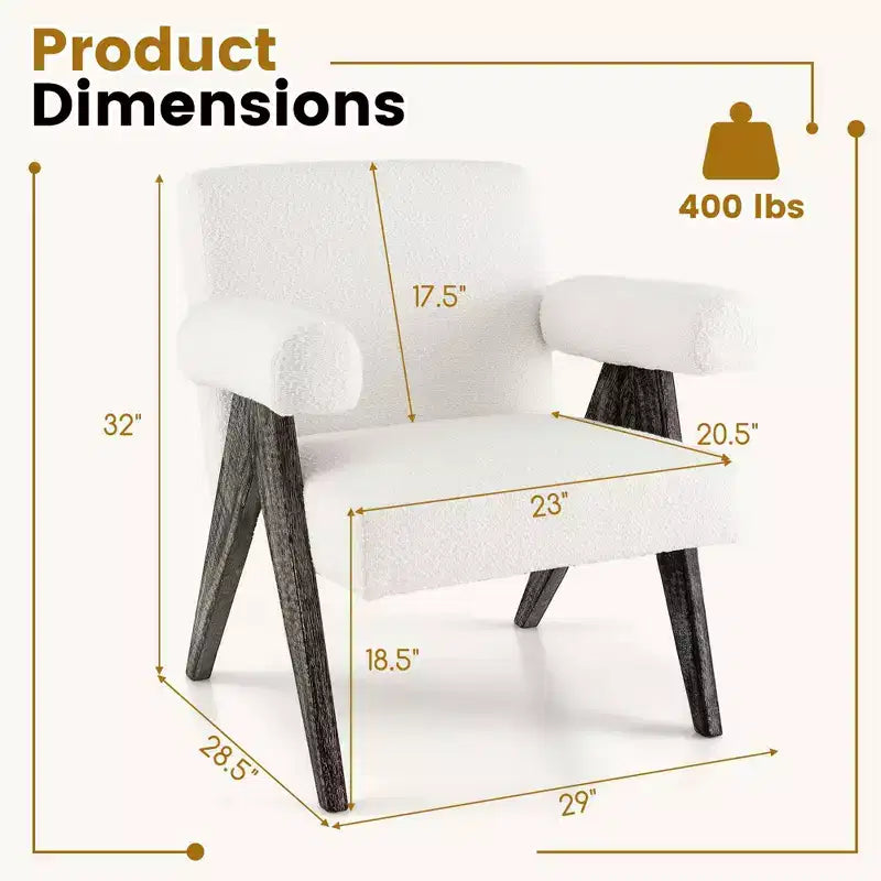 Poltrona d'Appoggio Imbottita, Tessuto Bianco e Gambe in Legno di Caucciù, 180 kg, Confezione da 1 o 2