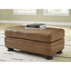 Pouf tradizionale in pelle, color caramello, 112 cm L x 61 cm P x 48 cm A, struttura con giunzioni angolari rinforzate