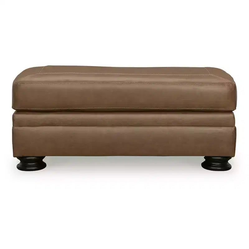 Pouf tradizionale in pelle, color caramello, 112 cm L x 61 cm P x 48 cm A, struttura con giunzioni angolari rinforzate