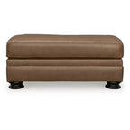 Pouf tradizionale in pelle, color caramello, 112 cm L x 61 cm P x 48 cm A, struttura con giunzioni angolari rinforzate