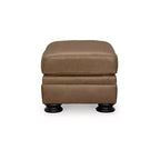 Pouf tradizionale in pelle, color caramello, 112 cm L x 61 cm P x 48 cm A, struttura con giunzioni angolari rinforzate