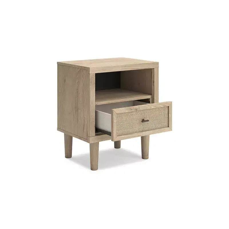Comodino moderno con USB e ricarica wireless, base luminosa a LED, rovere marrone bicolore