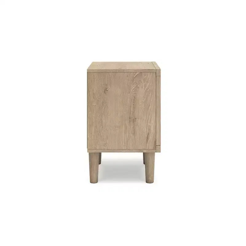 Comodino moderno con USB e ricarica wireless, base luminosa a LED, rovere marrone bicolore