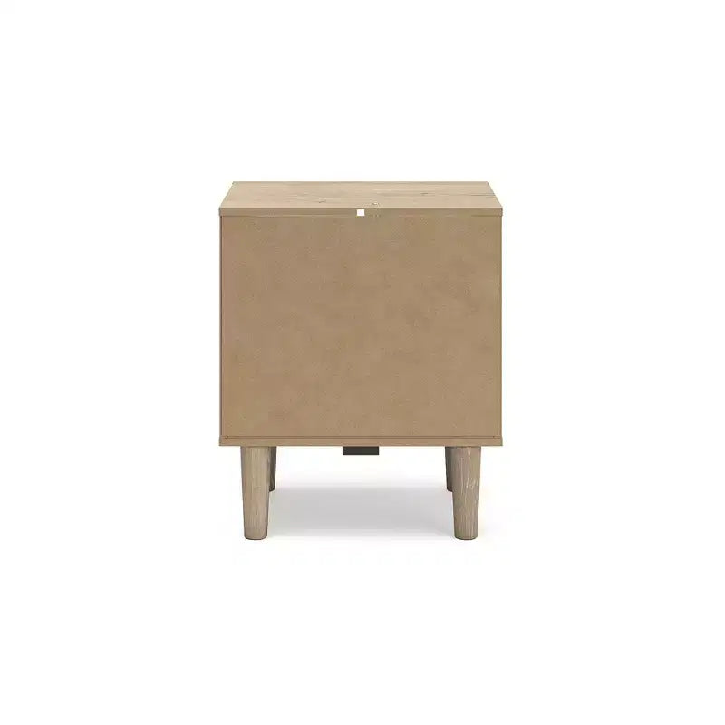 Comodino moderno con USB e ricarica wireless, base luminosa a LED, rovere marrone bicolore