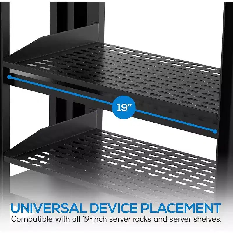 Mensola rack server in acciaio 1U x 2, montaggio universale rack 19", ventilata, nera