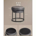 Pouf rotondo, piano reversibile e vano portaoggetti a scomparsa, ecopelle, 40 cm, 300 kg