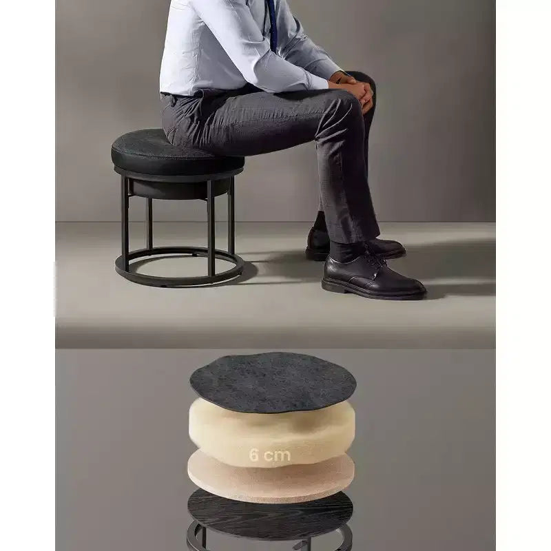 Pouf rotondo, piano reversibile e vano portaoggetti a scomparsa, ecopelle, 40 cm, 300 kg