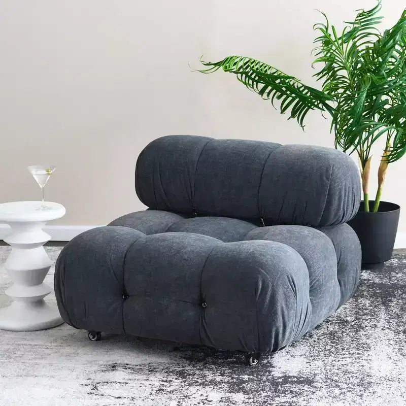 Poltrona Moderna con Cuscini Rimovibili e Rotelle, Struttura in Acciaio, Poliestere, 96 cm L