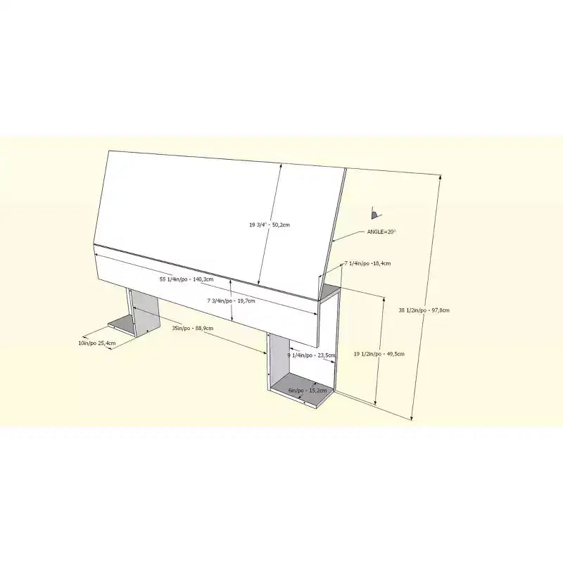 Testiera con Contenitore Laterale a Tutta Lunghezza, Composito di Legno, Laminato, 55,25"L x 38,5"A