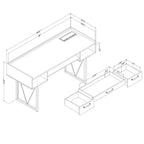 Tavolino moderno da divano con 2 cassetti, marrone, 42.5cm L x 43cm P x 59.5cm H