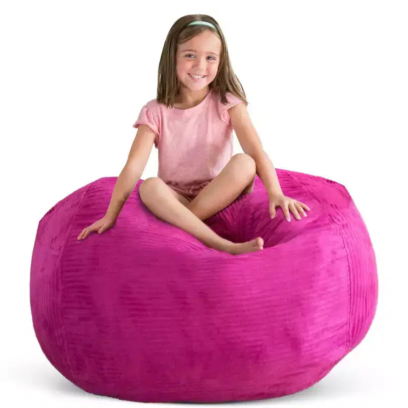 Creative QT Stuff 'n Sit Large 33'' Bean Bag Storage Cover for Stuffed Animals & Toys - Hot Pink Corduroy - Toddler & Kids