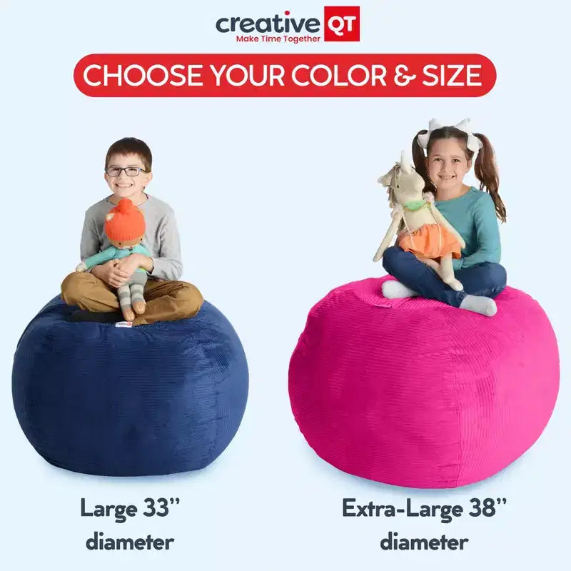 Copertura per Sacco Pouf Contenitore per Peluche da 84 cm, Corduroy Rosa Intenso, per Bambini dai 3 ai 9 Anni