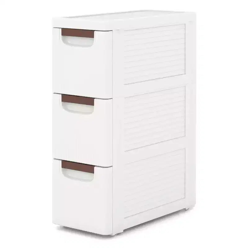 Mobiletto stretto a 3 cassetti su rotelle, polipropilene, bianco, 42x19x57 cm