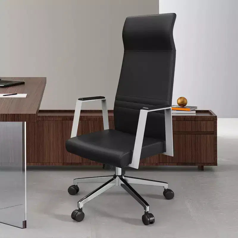 Sedia direzionale ergonomica in pelle con schienale alto, supporto lombare, girevole e inclinabile, 150 kg