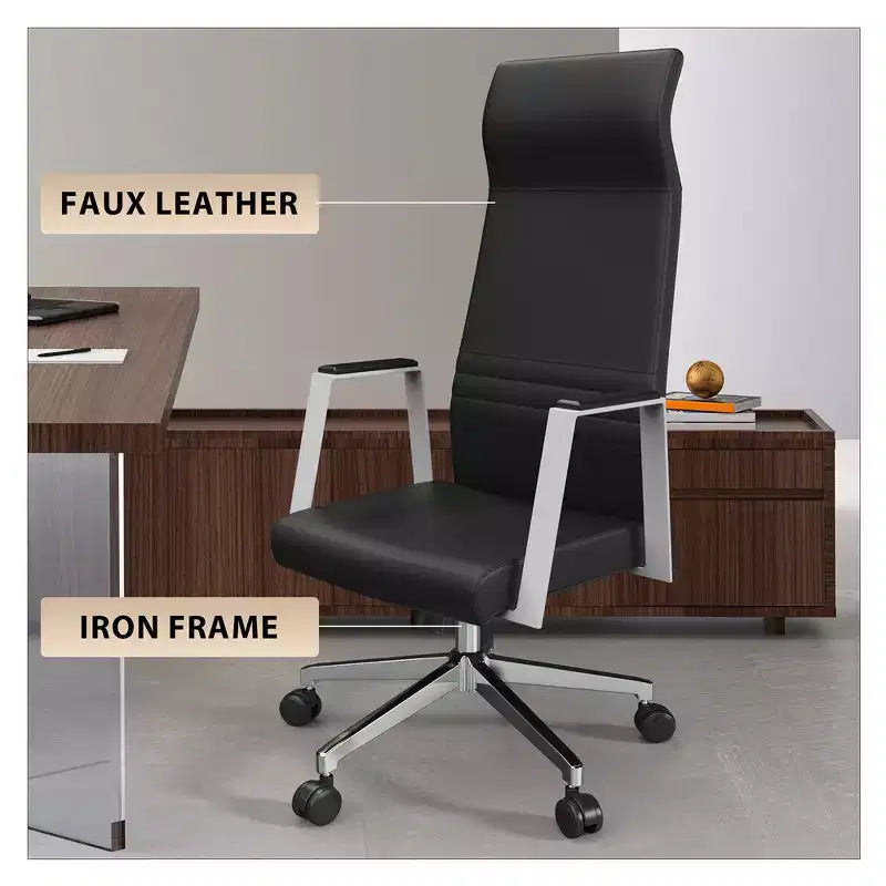Sedia direzionale ergonomica in pelle con schienale alto, supporto lombare, girevole e inclinabile, 150 kg