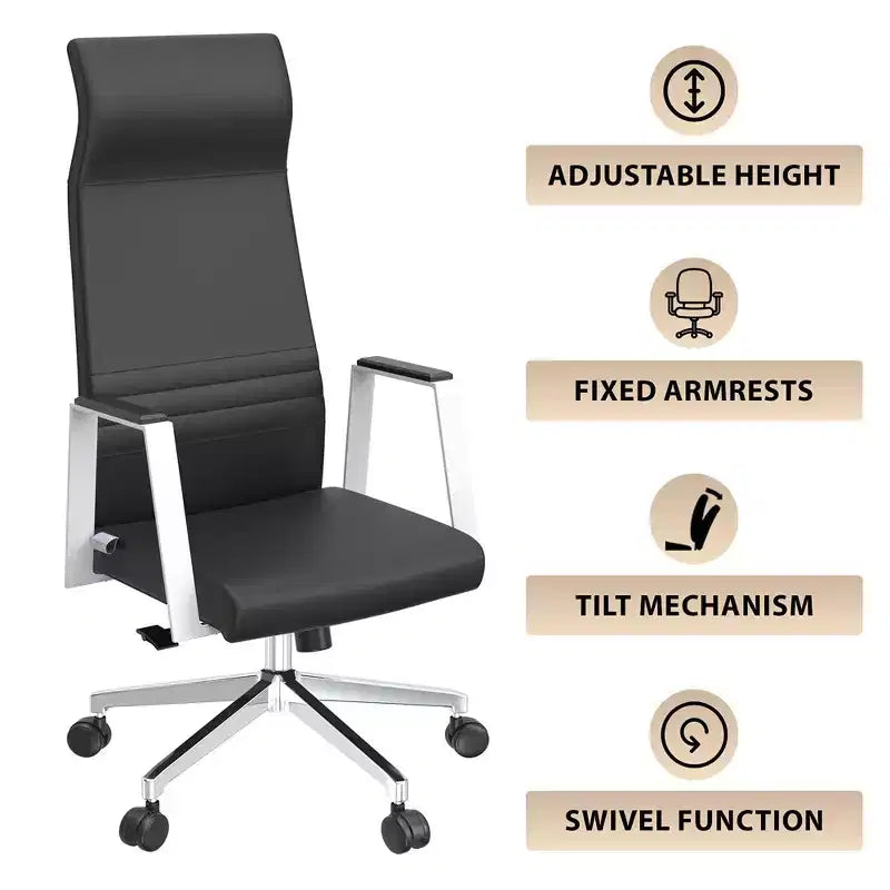 Sedia direzionale ergonomica in pelle con schienale alto, supporto lombare, girevole e inclinabile, 150 kg