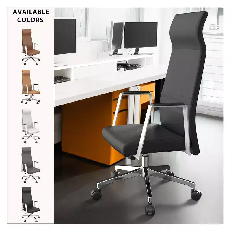 Sedia direzionale ergonomica in pelle con schienale alto, supporto lombare, girevole e inclinabile, 150 kg