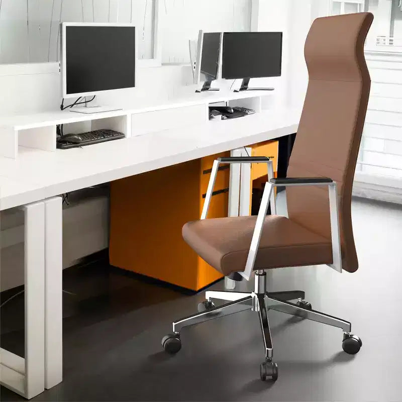 Sedia direzionale ergonomica in pelle con schienale alto, supporto lombare, girevole e inclinabile, 150 kg