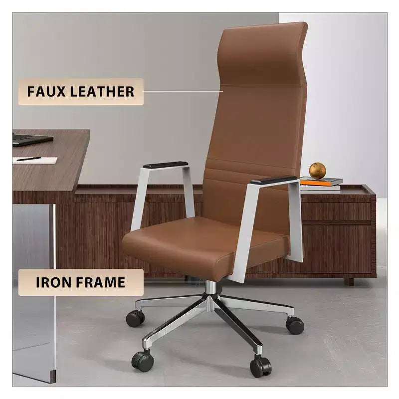 Sedia direzionale ergonomica in pelle con schienale alto, supporto lombare, girevole e inclinabile, 150 kg