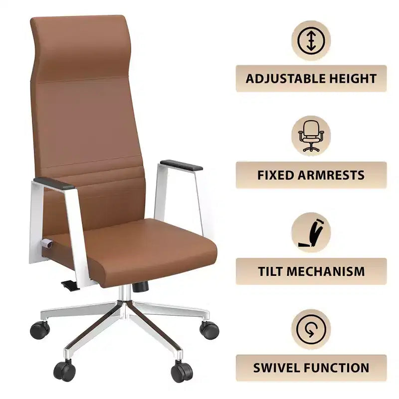 Sedia direzionale ergonomica in pelle con schienale alto, supporto lombare, girevole e inclinabile, 150 kg