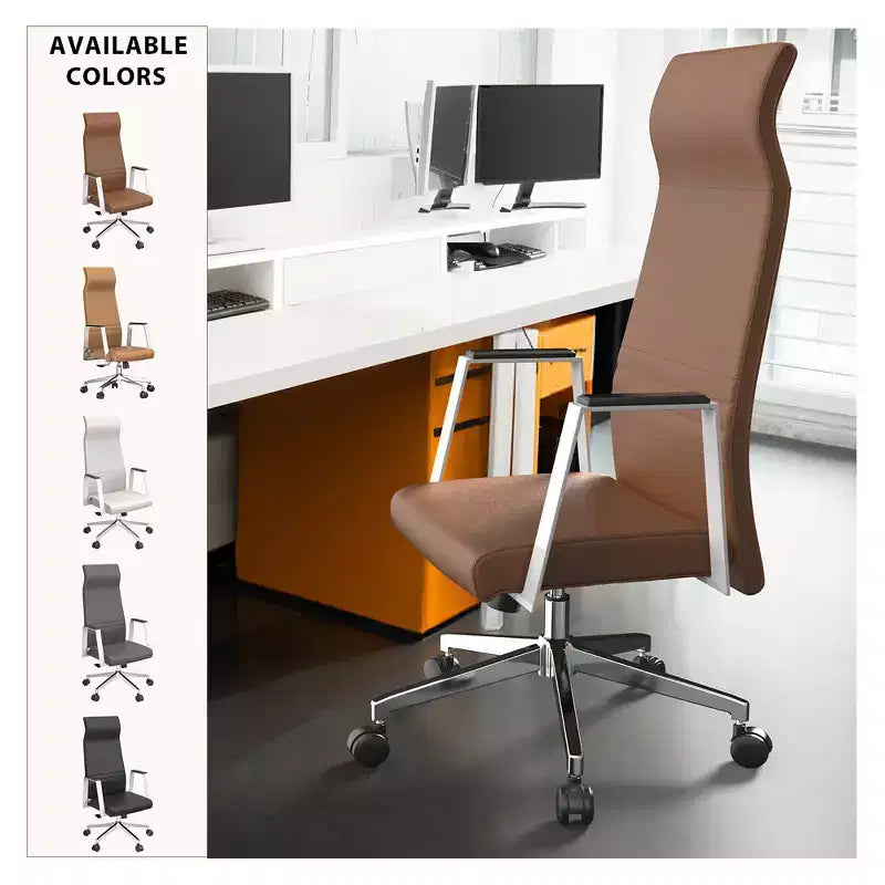 Sedia direzionale ergonomica in pelle con schienale alto, supporto lombare, girevole e inclinabile, 150 kg