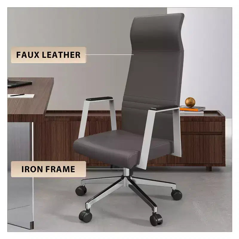 Sedia direzionale ergonomica in pelle con schienale alto, supporto lombare, girevole e inclinabile, 150 kg