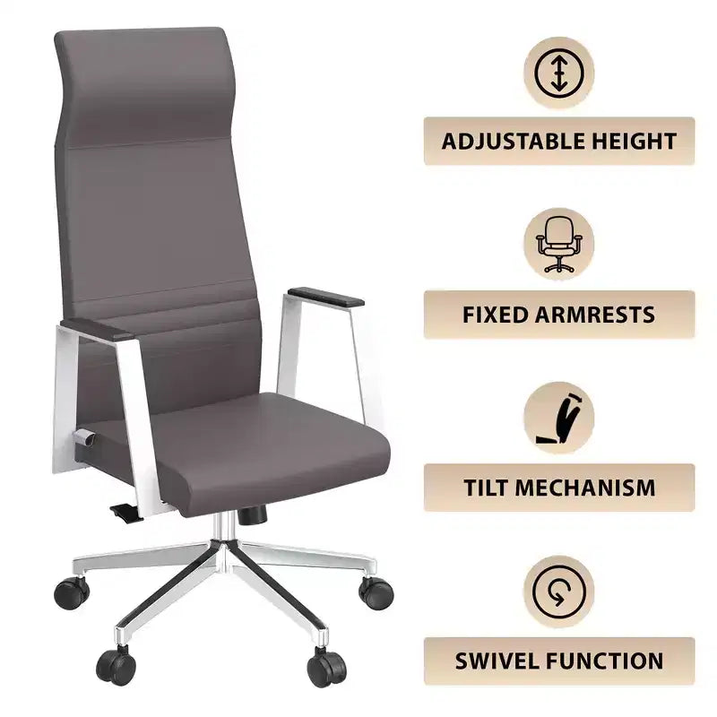 Sedia direzionale ergonomica in pelle con schienale alto, supporto lombare, girevole e inclinabile, 150 kg