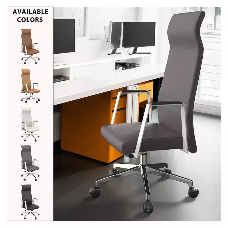 Sedia direzionale ergonomica in pelle con schienale alto, supporto lombare, girevole e inclinabile, 150 kg