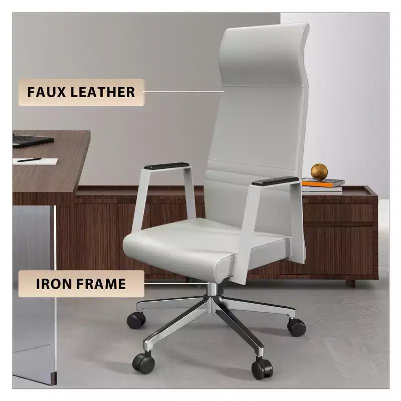 Sedia direzionale ergonomica in pelle con schienale alto, supporto lombare, girevole e inclinabile, 150 kg