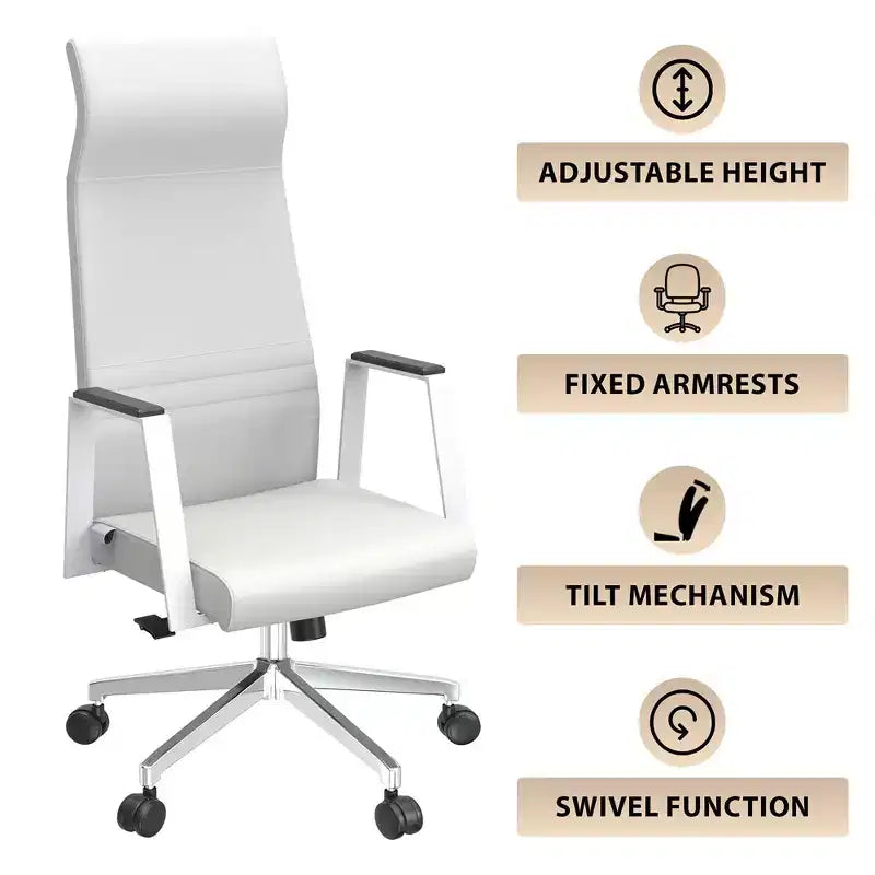 Sedia direzionale ergonomica in pelle con schienale alto, supporto lombare, girevole e inclinabile, 150 kg