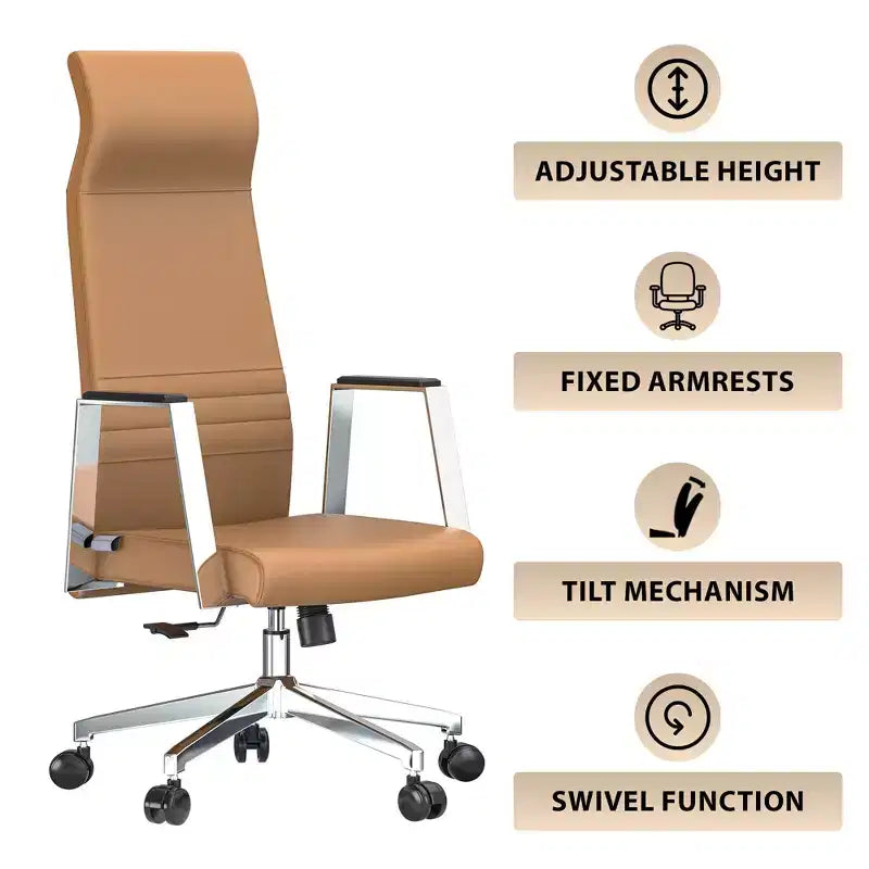 Sedia direzionale ergonomica in pelle con schienale alto, supporto lombare, girevole e inclinabile, 150 kg