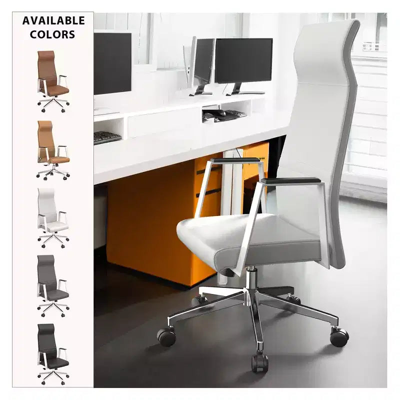 Sedia direzionale ergonomica in pelle con schienale alto, supporto lombare, girevole e inclinabile, 150 kg