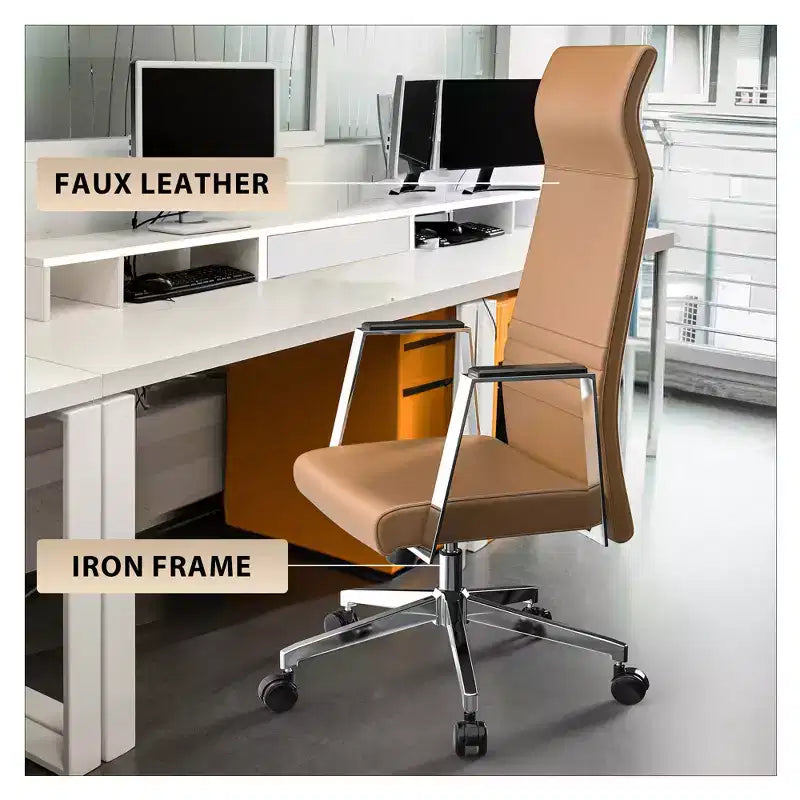 Sedia direzionale ergonomica in pelle con schienale alto, supporto lombare, girevole e inclinabile, 150 kg