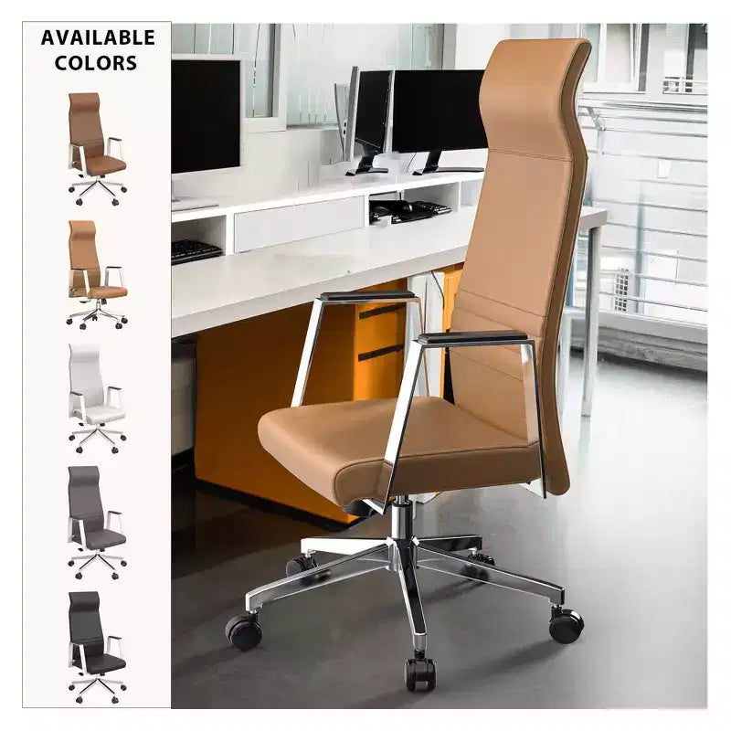 Sedia direzionale ergonomica in pelle con schienale alto, supporto lombare, girevole e inclinabile, 150 kg
