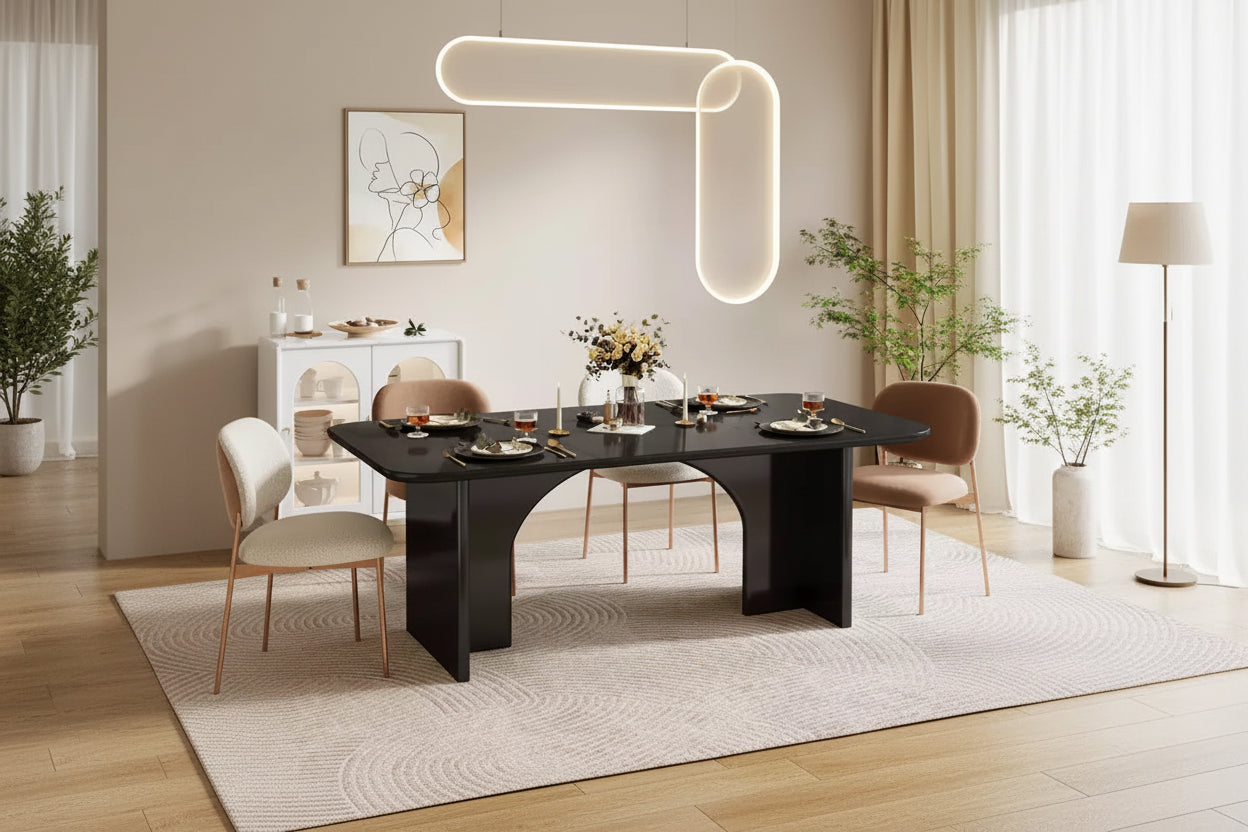 Tavolo da pranzo moderno da 160 cm, angoli arrotondati, base a piedistallo, per 6 persone, in MDF