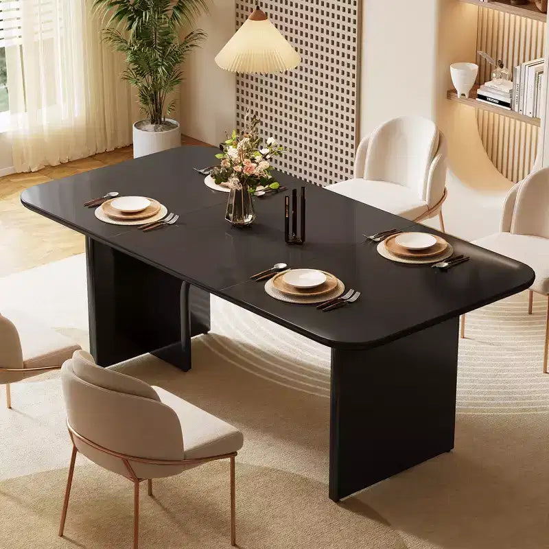 Tavolo da pranzo moderno da 160 cm, angoli arrotondati, base a piedistallo, per 6 persone, in MDF