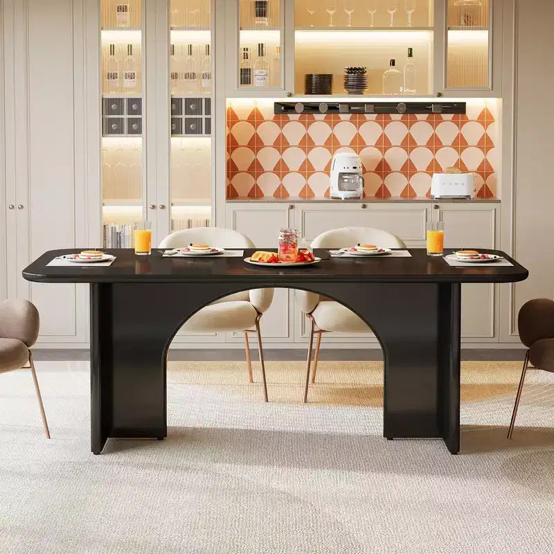 Tavolo da pranzo moderno da 160 cm, angoli arrotondati, base a piedistallo, per 6 persone, in MDF