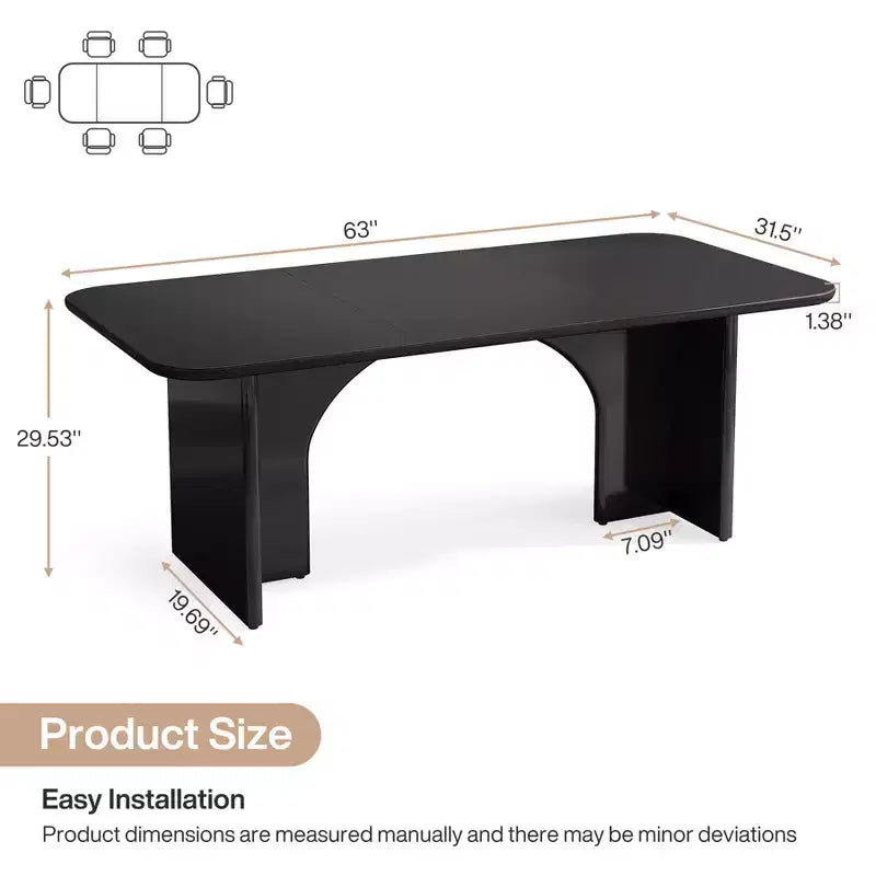 Tavolo da pranzo moderno da 160 cm, angoli arrotondati, base a piedistallo, per 6 persone, in MDF
