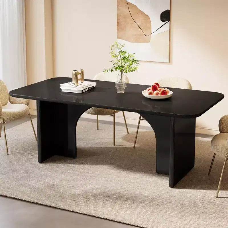 Tavolo da pranzo moderno da 160 cm, angoli arrotondati, base a piedistallo, per 6 persone, in MDF