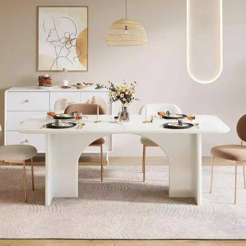 Tavolo da pranzo moderno da 160 cm, angoli arrotondati, base a piedistallo, per 6 persone, in MDF