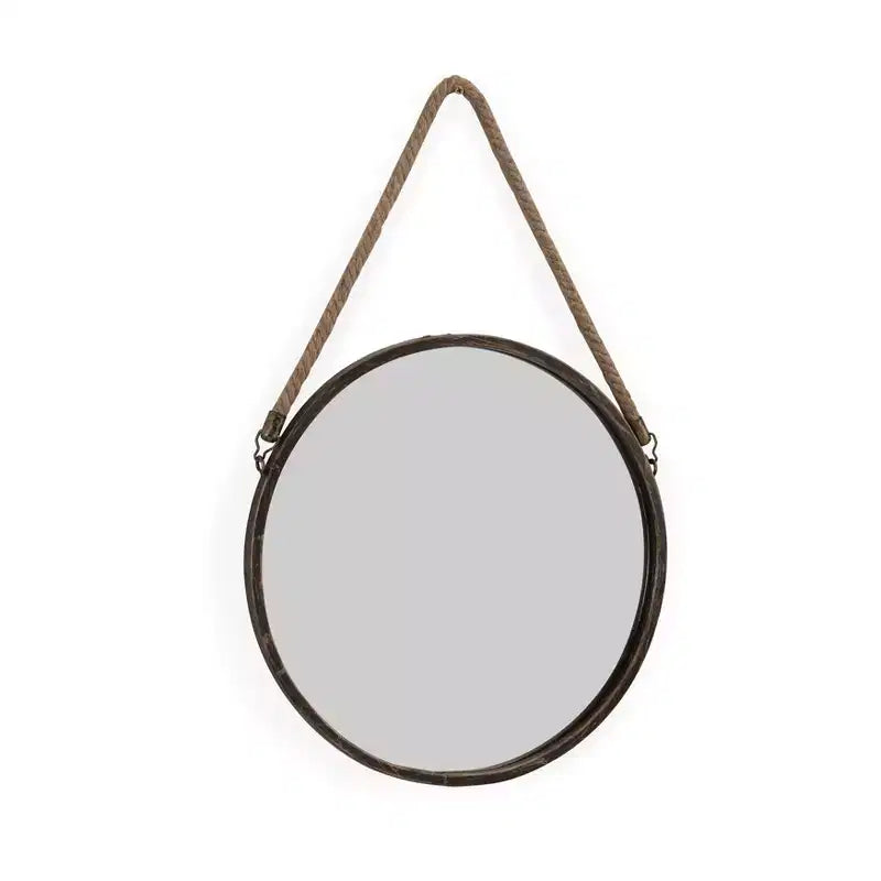 Danya B 15 Gold Patina Round Mirror with Hanging Rope