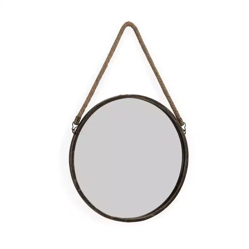 Danya B 15 Gold Patina Round Mirror with Hanging Rope