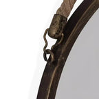 Specchio da parete rotondo da 15" con patina dorata e corda per appendere, cornice in metallo, 21,4"H