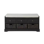 Storage Bench, Wooden Storage Bench Organizer with 3 Drawers and 3 Baskets, Entryway Shoe Bench with Cushion for Living Room, Hallway, Entryway