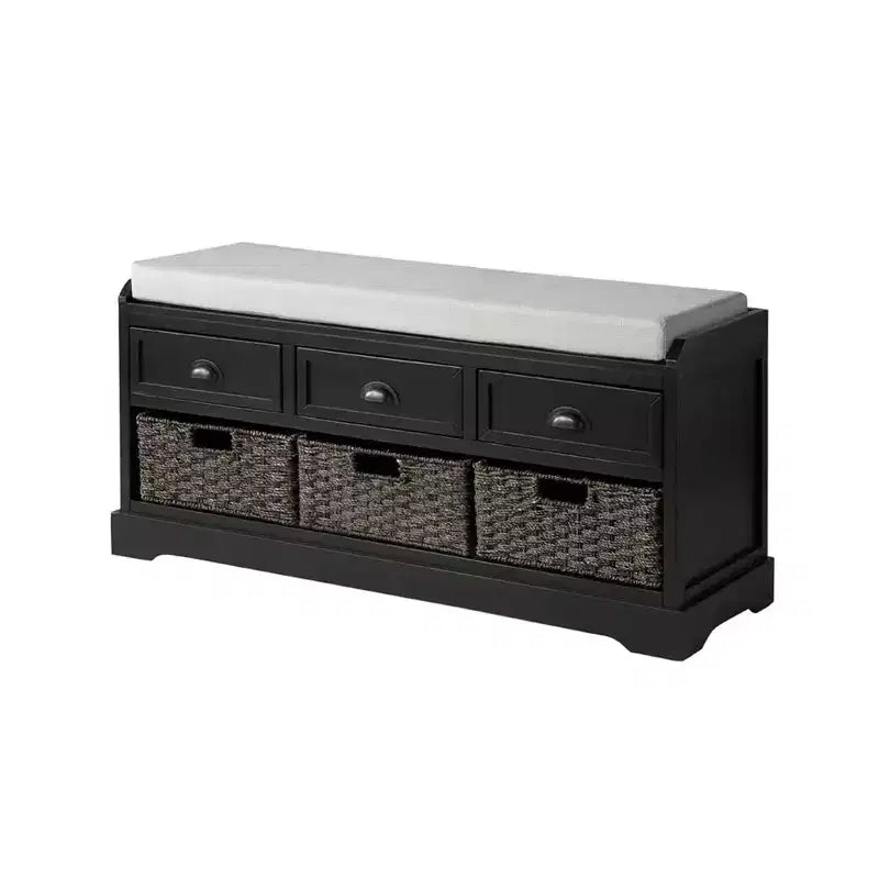 Panca Contenitore da Ingresso con Cuscino, 3 Cassetti e 3 Cesti, 111,76 cm L x 51,31 cm H