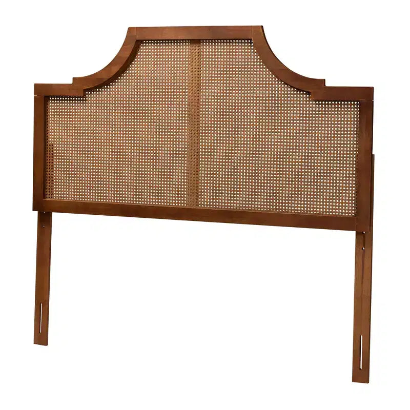 Testata Queen Size in Rattan e Legno di Frassino Noce, Design Mid-Century, 5 Regolazioni di Altezza