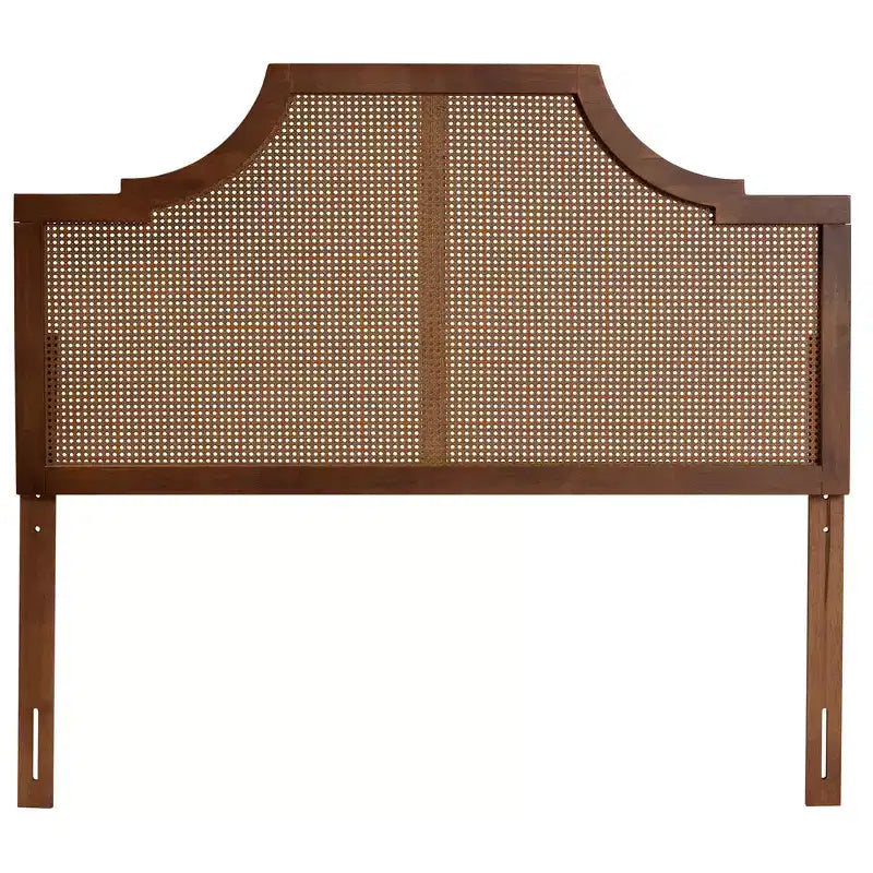 Testata Queen Size in Rattan e Legno di Frassino Noce, Design Mid-Century, 5 Regolazioni di Altezza