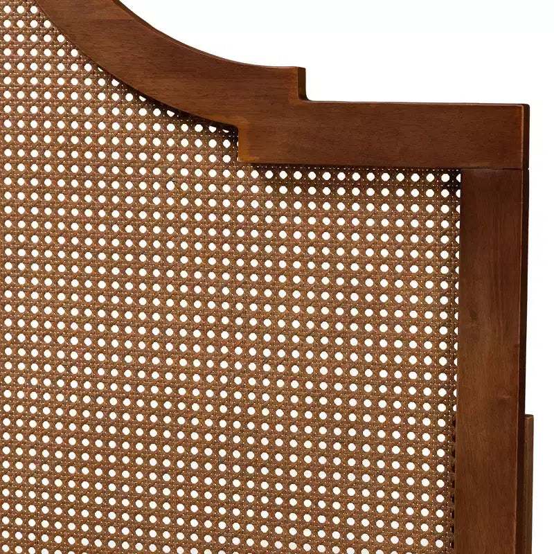 Testata Queen Size in Rattan e Legno di Frassino Noce, Design Mid-Century, 5 Regolazioni di Altezza